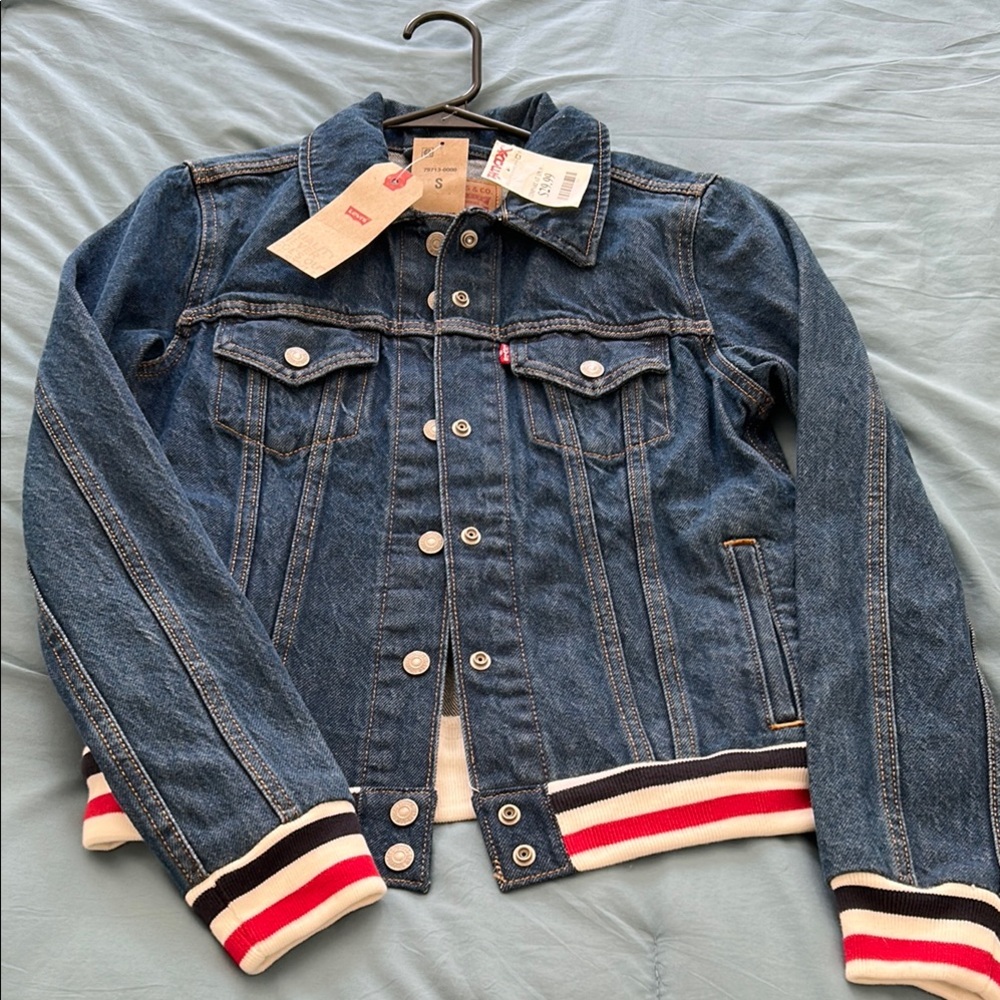 Levi's Blue Denim Jacket with Striped Cuffs